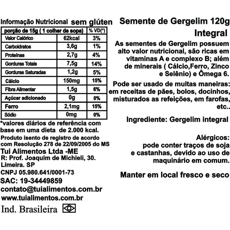 Semente de Gergelim Integral 120g